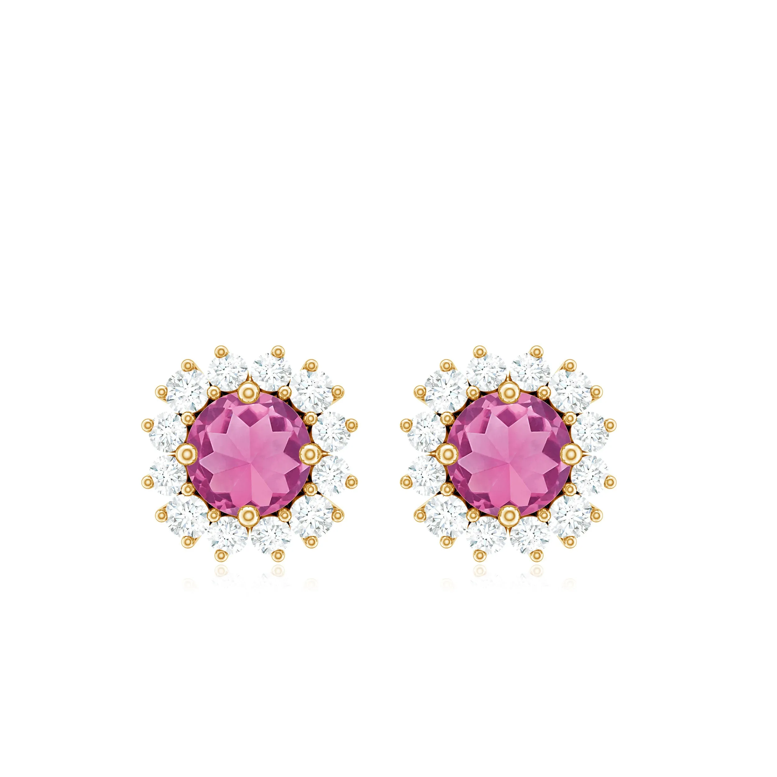 0.75 CT Pink Tourmaline and Diamond Halo Classic Stud Earrings