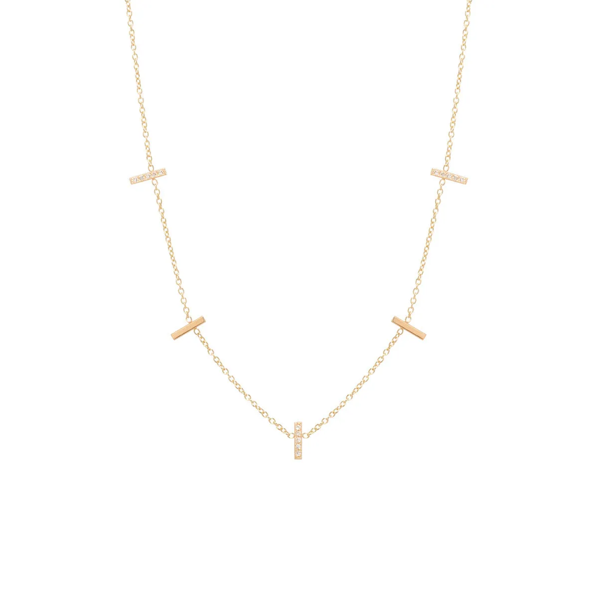 14k 5 Pavé Diamond Vertical Tiny Bar Station Necklace