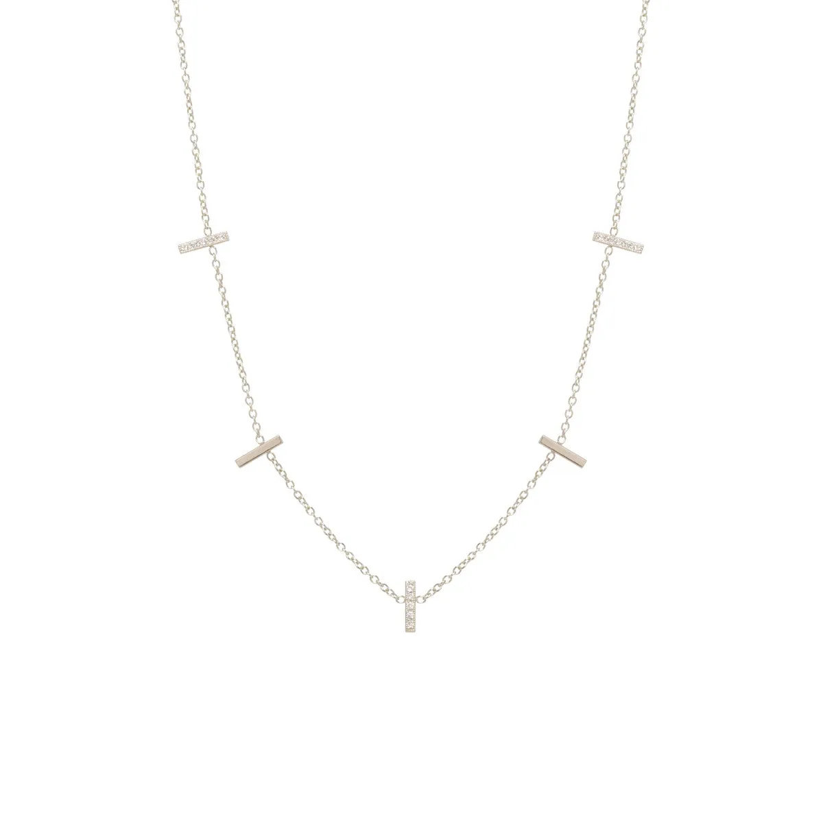 14k 5 Pavé Diamond Vertical Tiny Bar Station Necklace