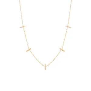 14k 5 Pavé Diamond Vertical Tiny Bar Station Necklace