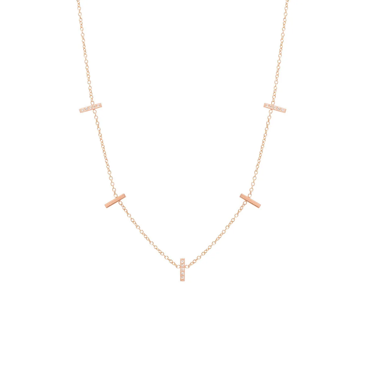 14k 5 Pavé Diamond Vertical Tiny Bar Station Necklace