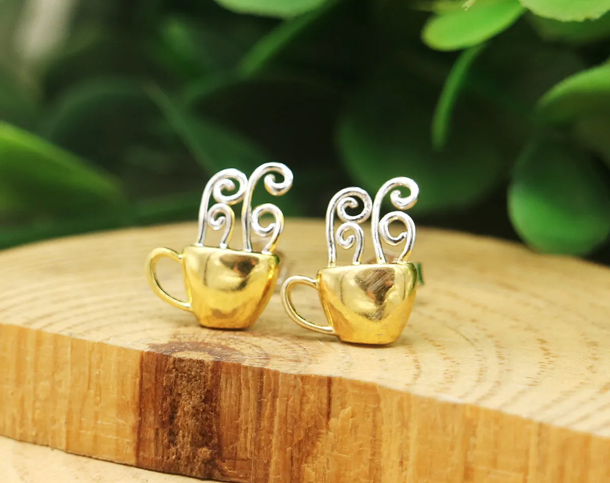 14K Gold and Sterling Silver Coffee Earrings