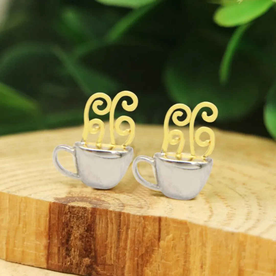 14K Gold and Sterling Silver Coffee Earrings