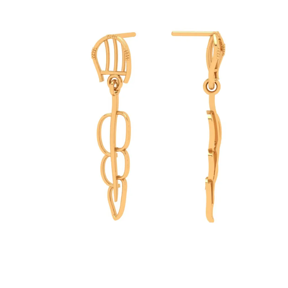 14k Gold Earrings With Trendy Dangling Threads With Bis Hallmarked