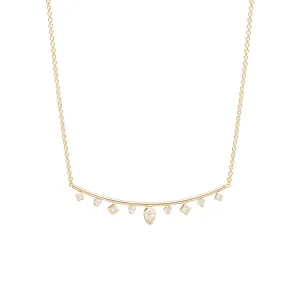 14k Mixed Fancy Cut Diamond Long Curved Bar Necklace