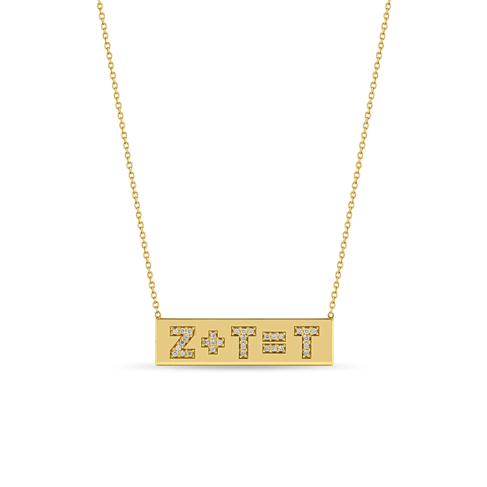 14k Pavé Diamond Initial Equation ID Necklace