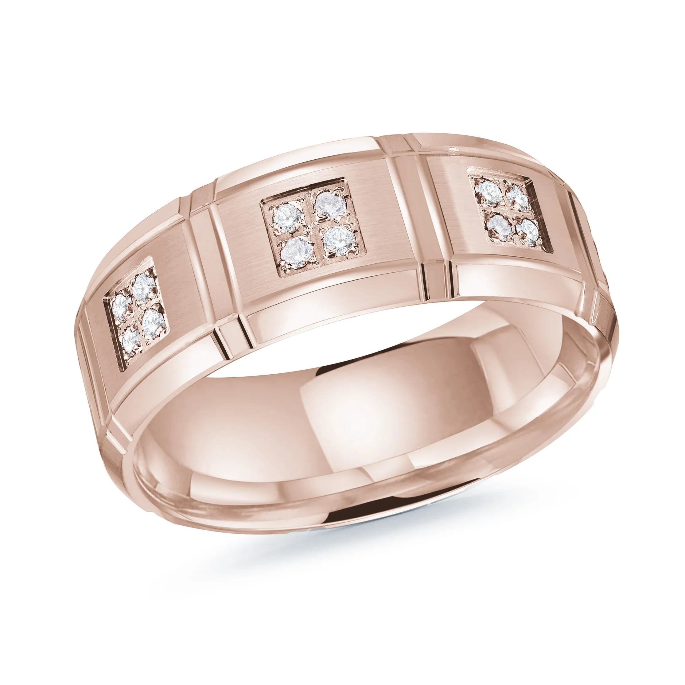 14K Rose Gold with Inlaid Diamonds Ring from the Executif Collection by Malo - MRD-112-8P22