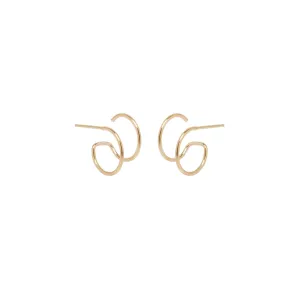 14k Thin Double Huggie Hoops