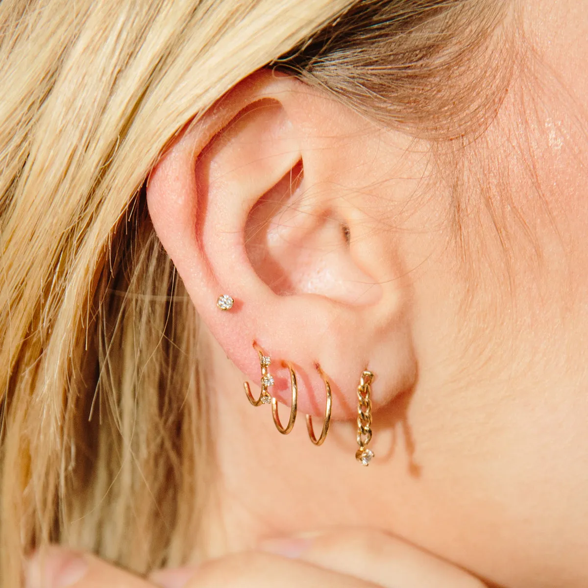 14k Thin Double Huggie Hoops