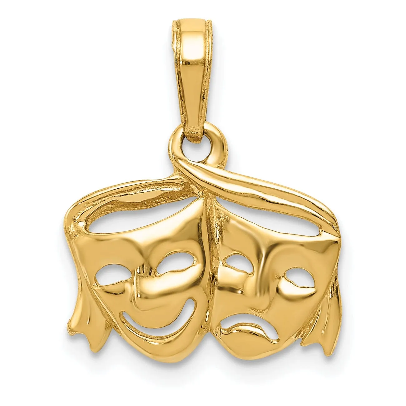 14k Yellow Gold Comedy Tragedy Face Pendant