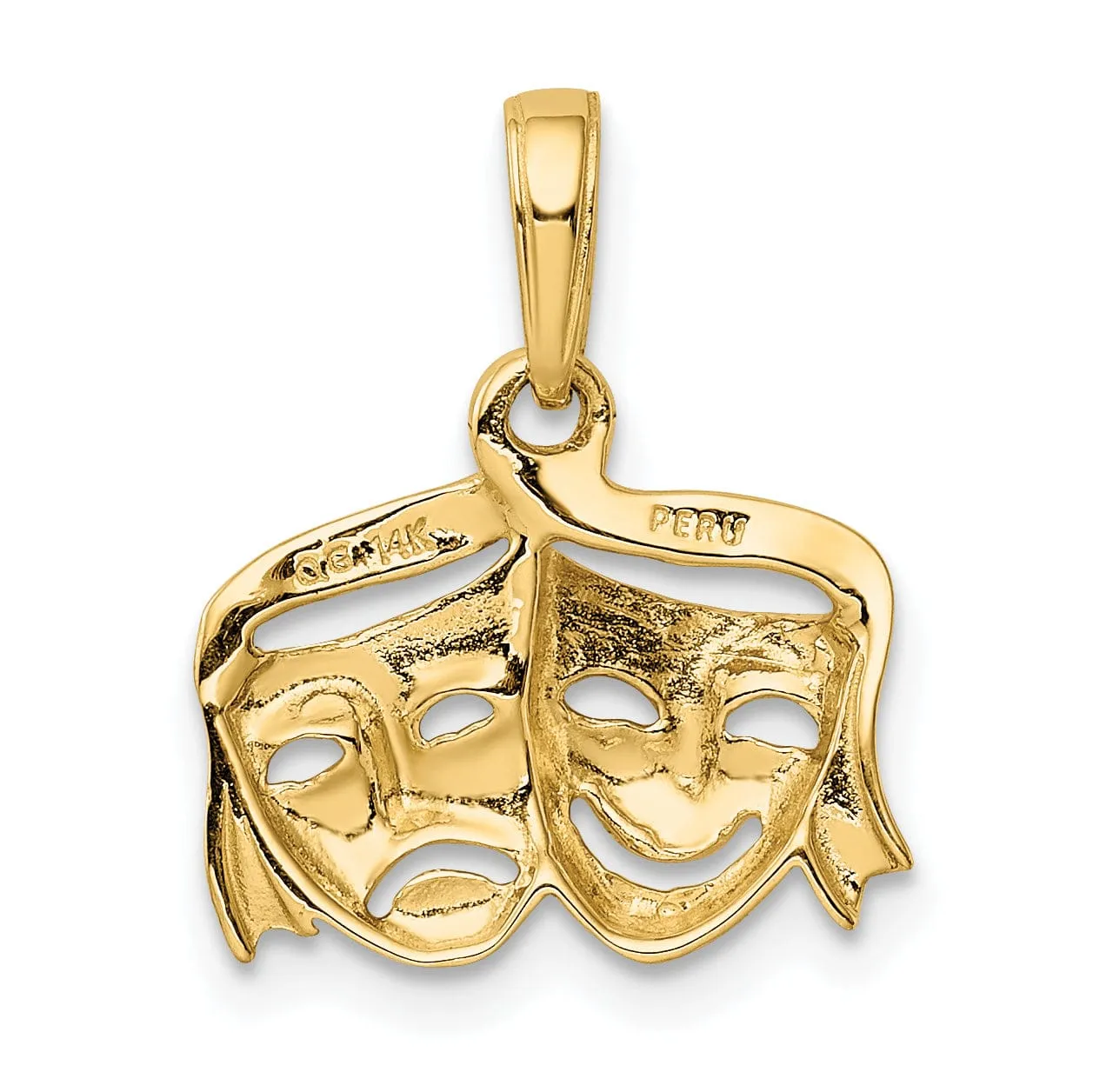 14k Yellow Gold Comedy Tragedy Face Pendant