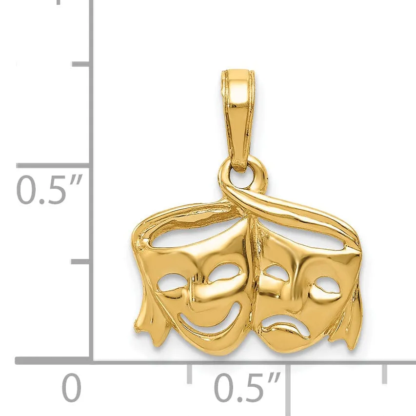 14k Yellow Gold Comedy Tragedy Face Pendant