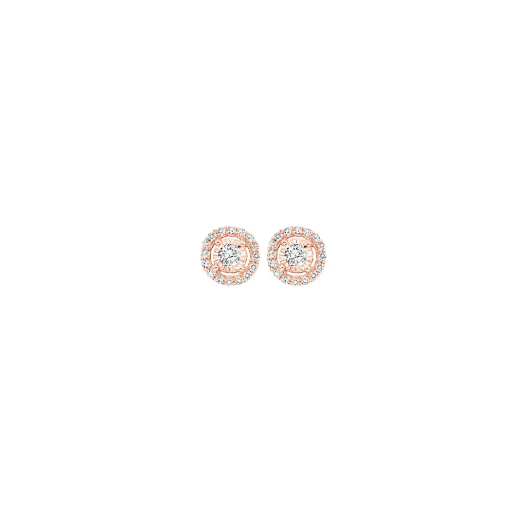 14KT Pink Gold & Diamond Tru Reflection Fashion Earrings  - 1/6 ctw