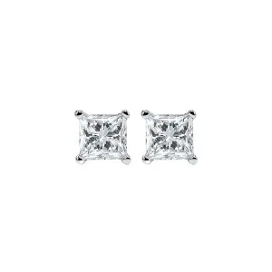 14KT White Gold & Diamond Classic Book Pricess Cut Stud Earrings  - 3/4 ctw