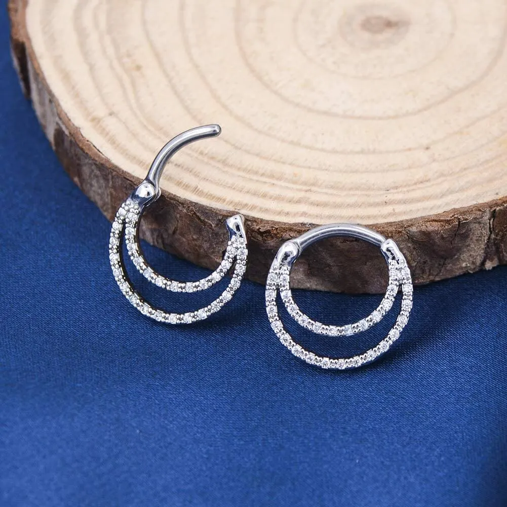 16G CZ Double Hoop Daith Earrings Septum Ring