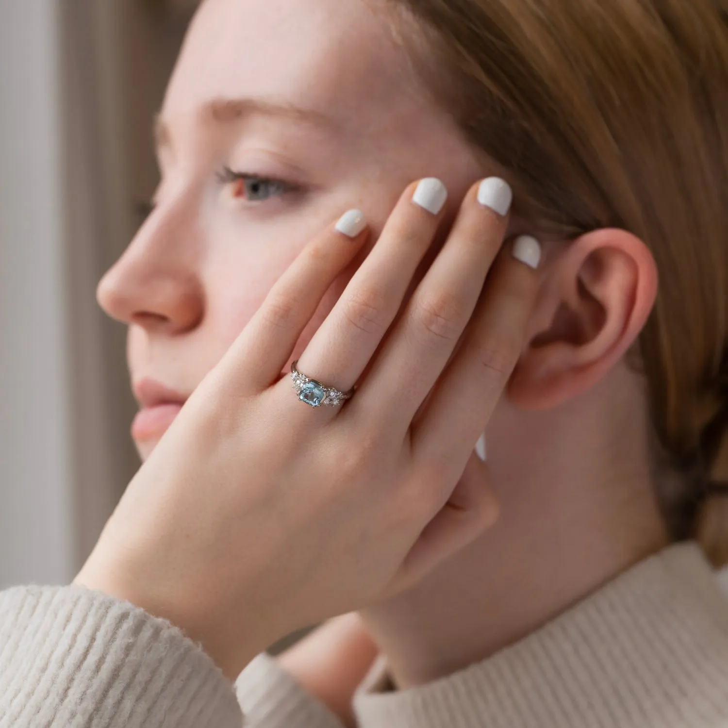 18k 6mm Cushion Aquamarine & Diamond Stargazer Ring