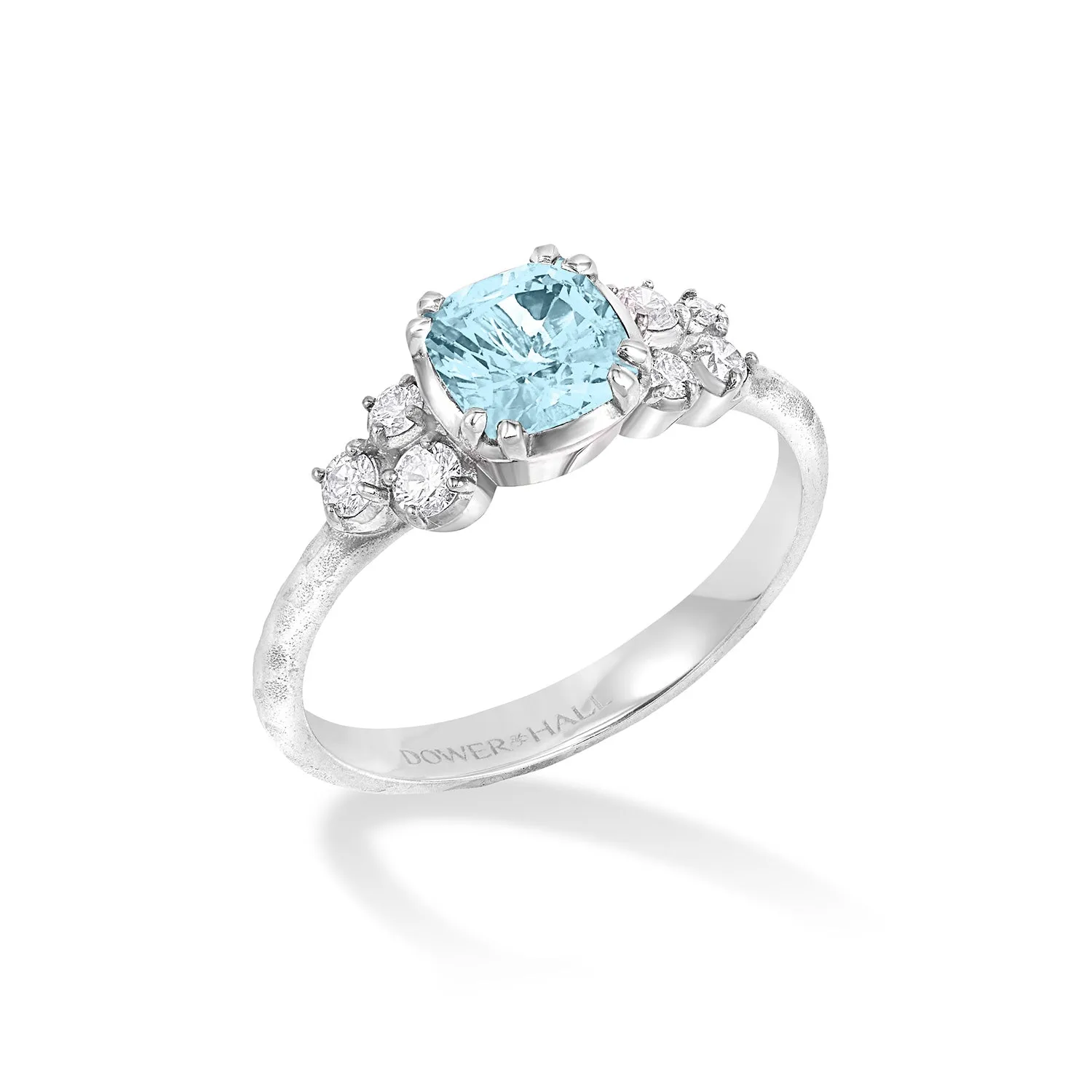 18k 6mm Cushion Aquamarine & Diamond Stargazer Ring