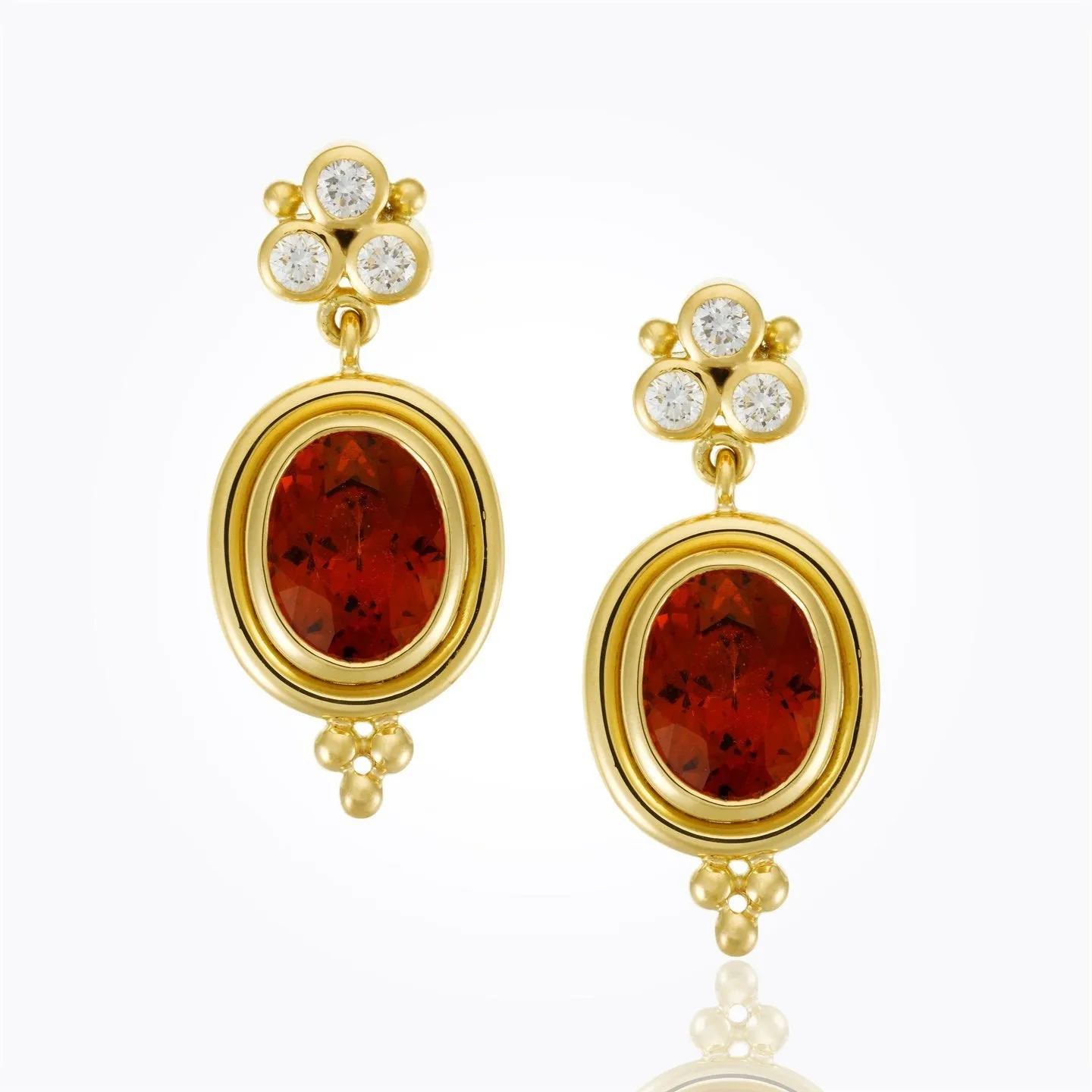 18K Classic Oval Drop Earrings with hessonite garnet and diamond granulation