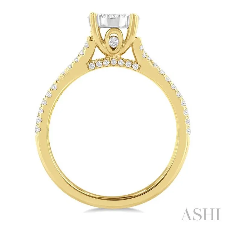 3/4 ctw Round Shape Lovebright Split Criss Cross Round Cut Diamond Engagement Ring in 14K Yellow and White Gold