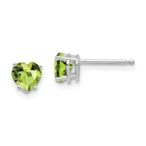 5MM Heart Shape Peridot Stud Earrings in 14KT White Gold