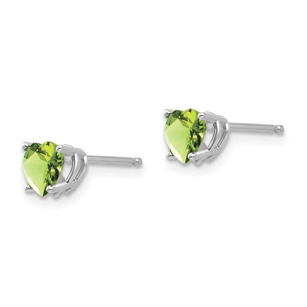 5MM Heart Shape Peridot Stud Earrings in 14KT White Gold