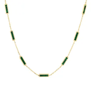 9 BAR INLAY DAINTY NECKLACE MALACHITE, 14kt GOLD