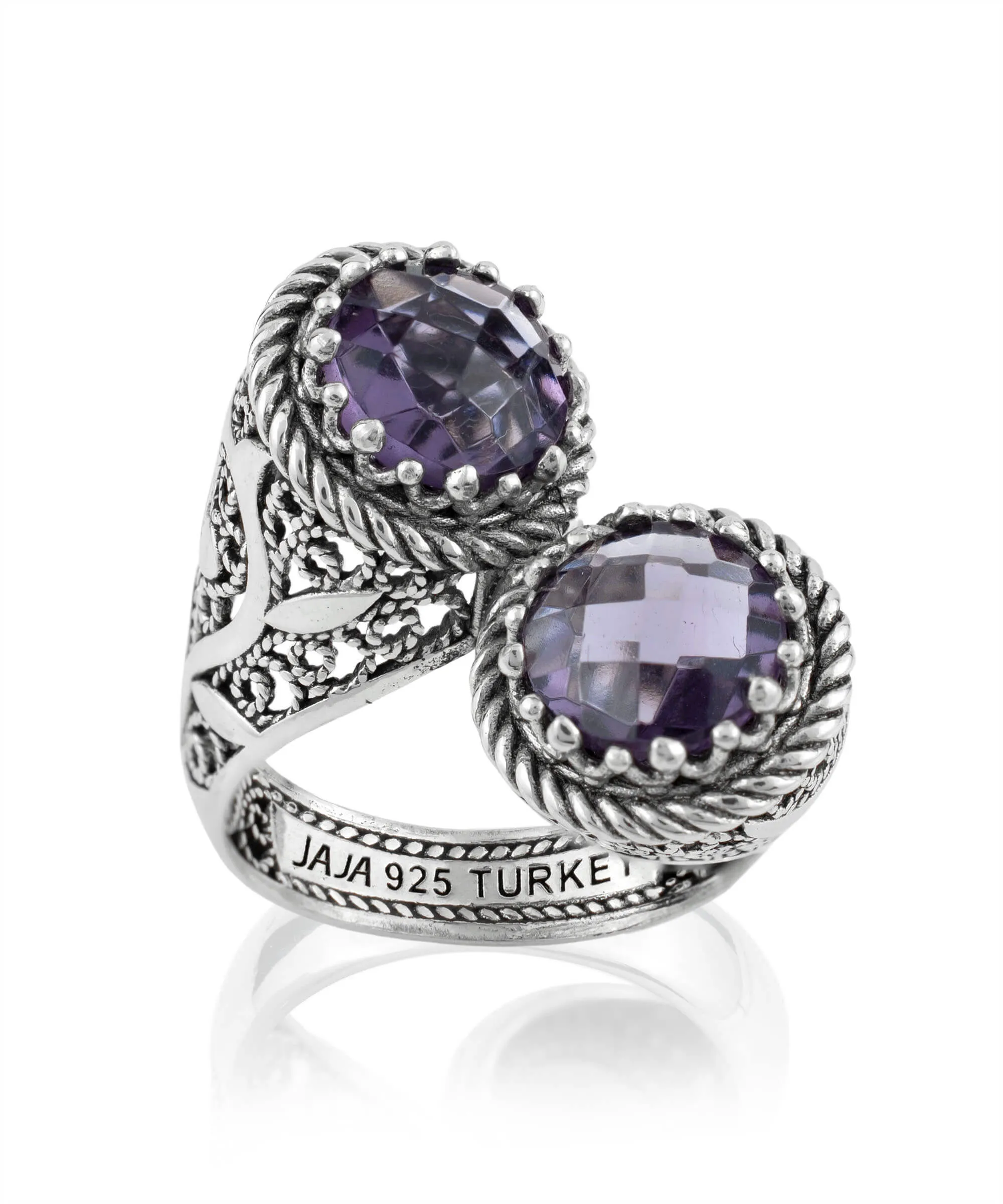 925 Sterling Silver Women's Bypass Ring with Amethyst Gemstone -