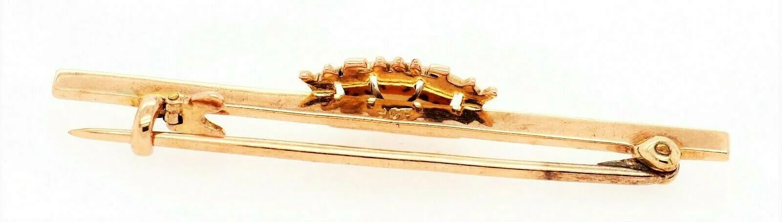 9ct Yellow Gold Bar Brooch with Crown in Centre