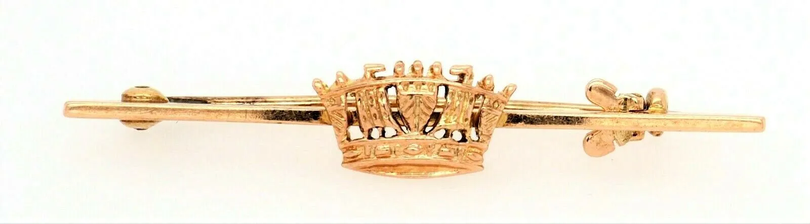 9ct Yellow Gold Bar Brooch with Crown in Centre