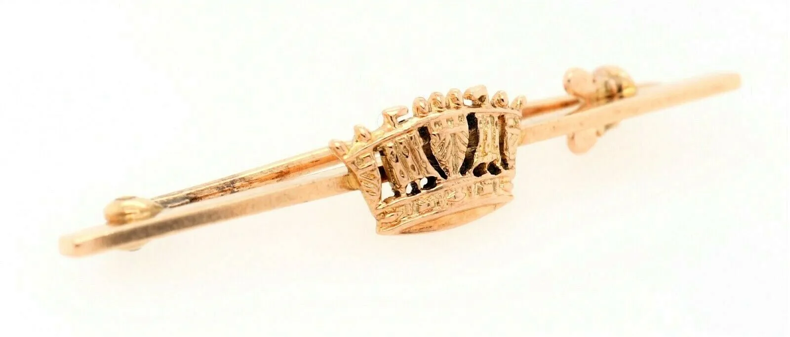 9ct Yellow Gold Bar Brooch with Crown in Centre