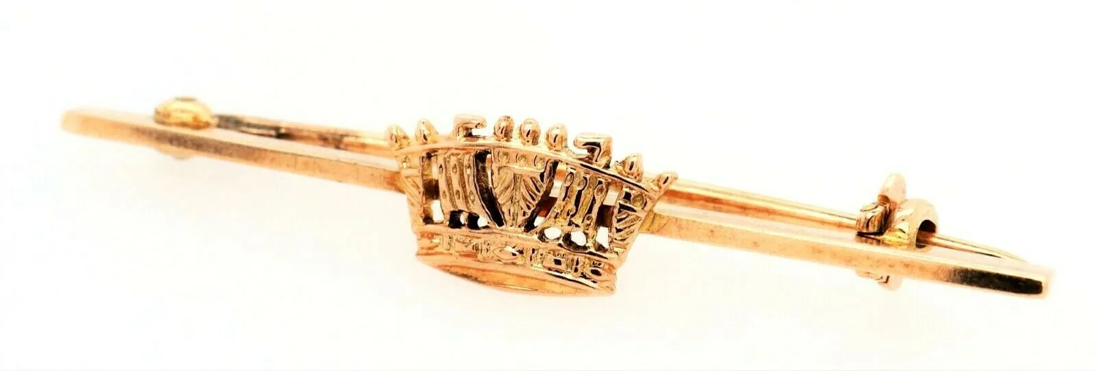 9ct Yellow Gold Bar Brooch with Crown in Centre