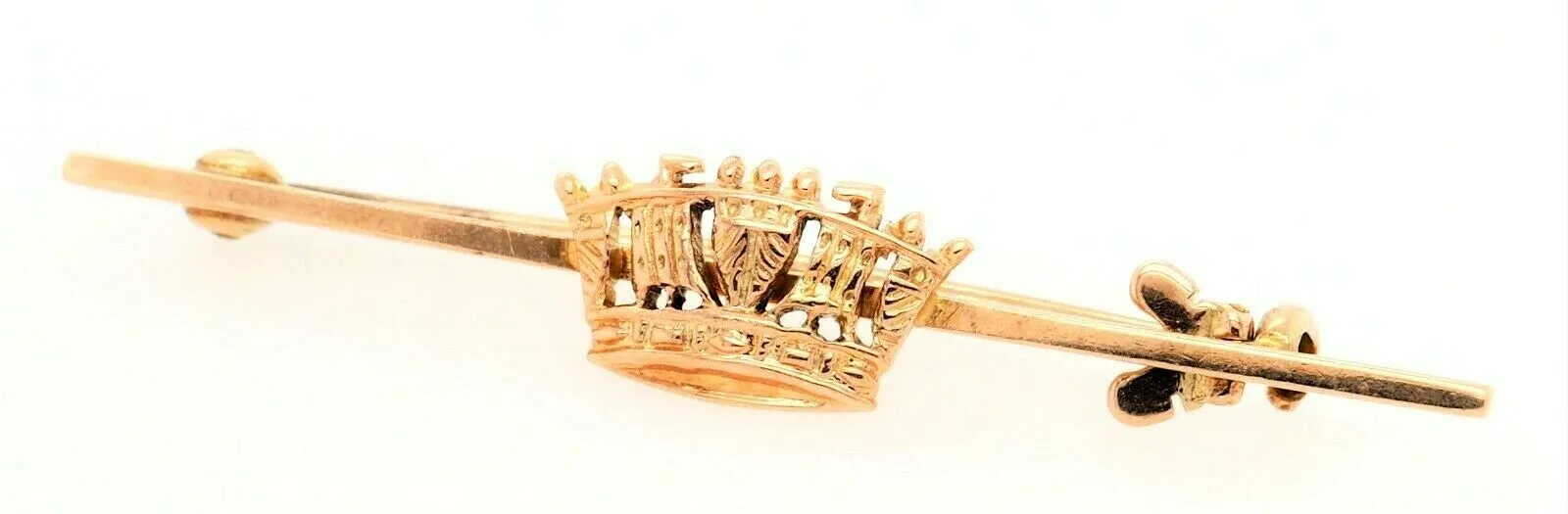 9ct Yellow Gold Bar Brooch with Crown in Centre