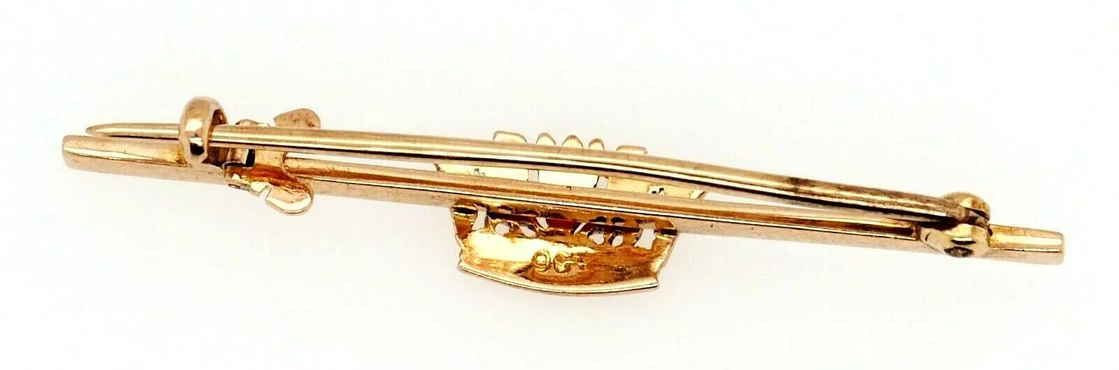 9ct Yellow Gold Bar Brooch with Crown in Centre