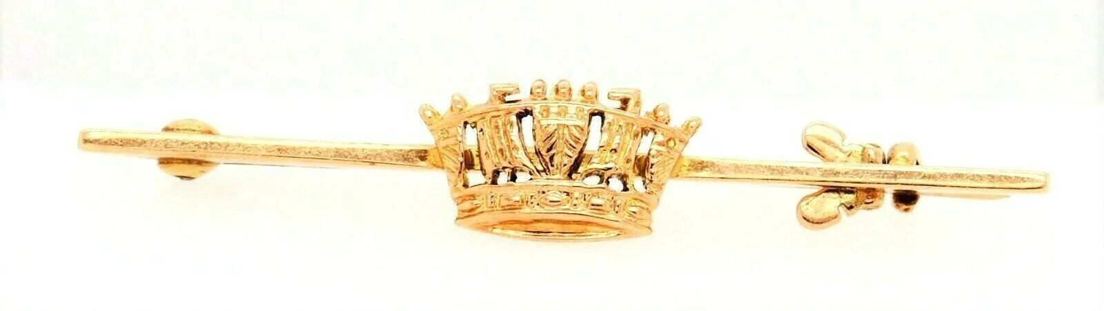 9ct Yellow Gold Bar Brooch with Crown in Centre