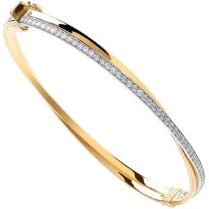 9ct Yellow Gold CZ Crossover Ladies Bangle