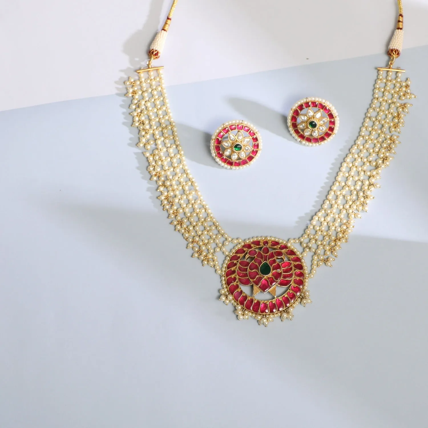 Aasma Kempu Jadau Silver Necklace Set