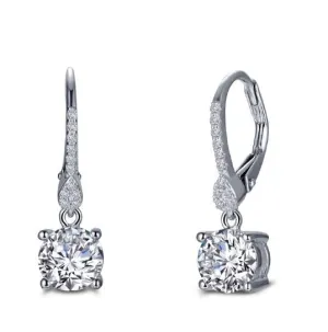 Accented Four Prong Solitaire Leverback Simulated Diamond Earrings E0387CLP