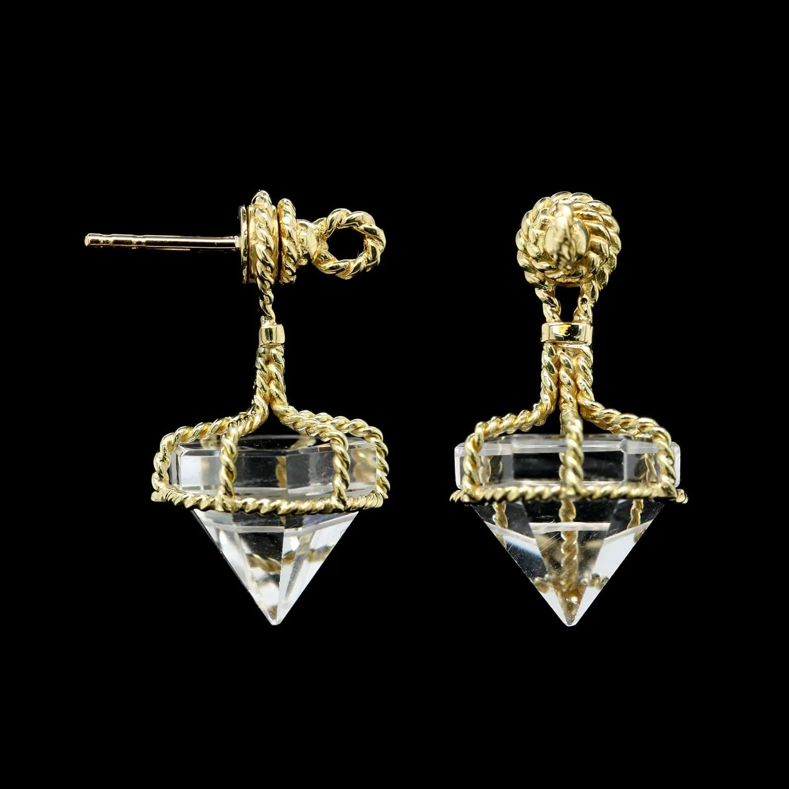 A.G.A. Correa & Sons 18K Yellow Gold Diamond Estate Deck Prism Crystal Stud Earrings