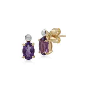 Amethyst Ohrringe, 9 Karat Gelbgold 0.78ct Kt Amethyst & Diamant oval Ohrstecker