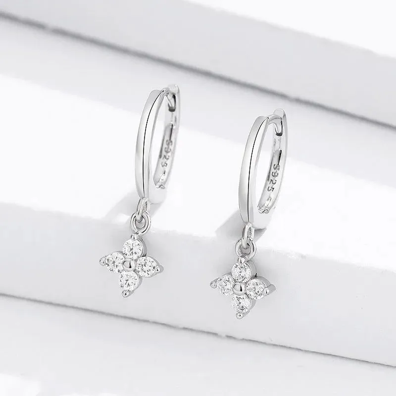 ANENJERY Zircon Flower Pendant Hoop Earrings for Women Simple Fashion Huggies Jewelry aretes