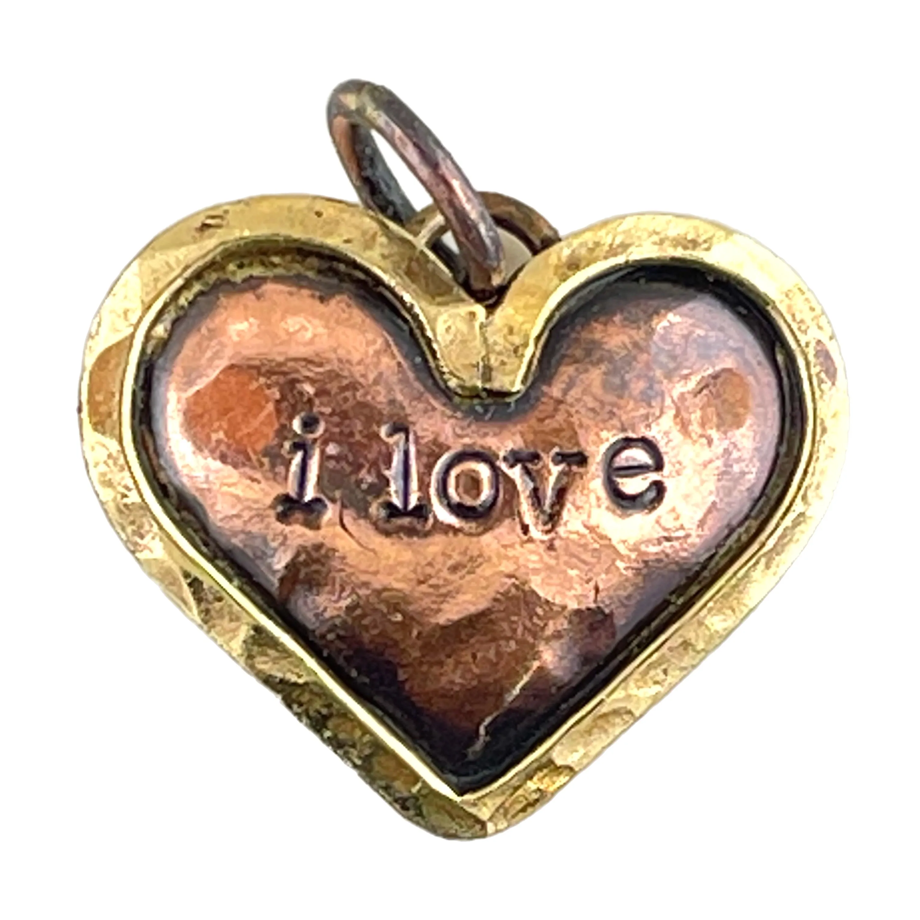 Antiqued Copper Pendant Hand Stamped  with "i Love"