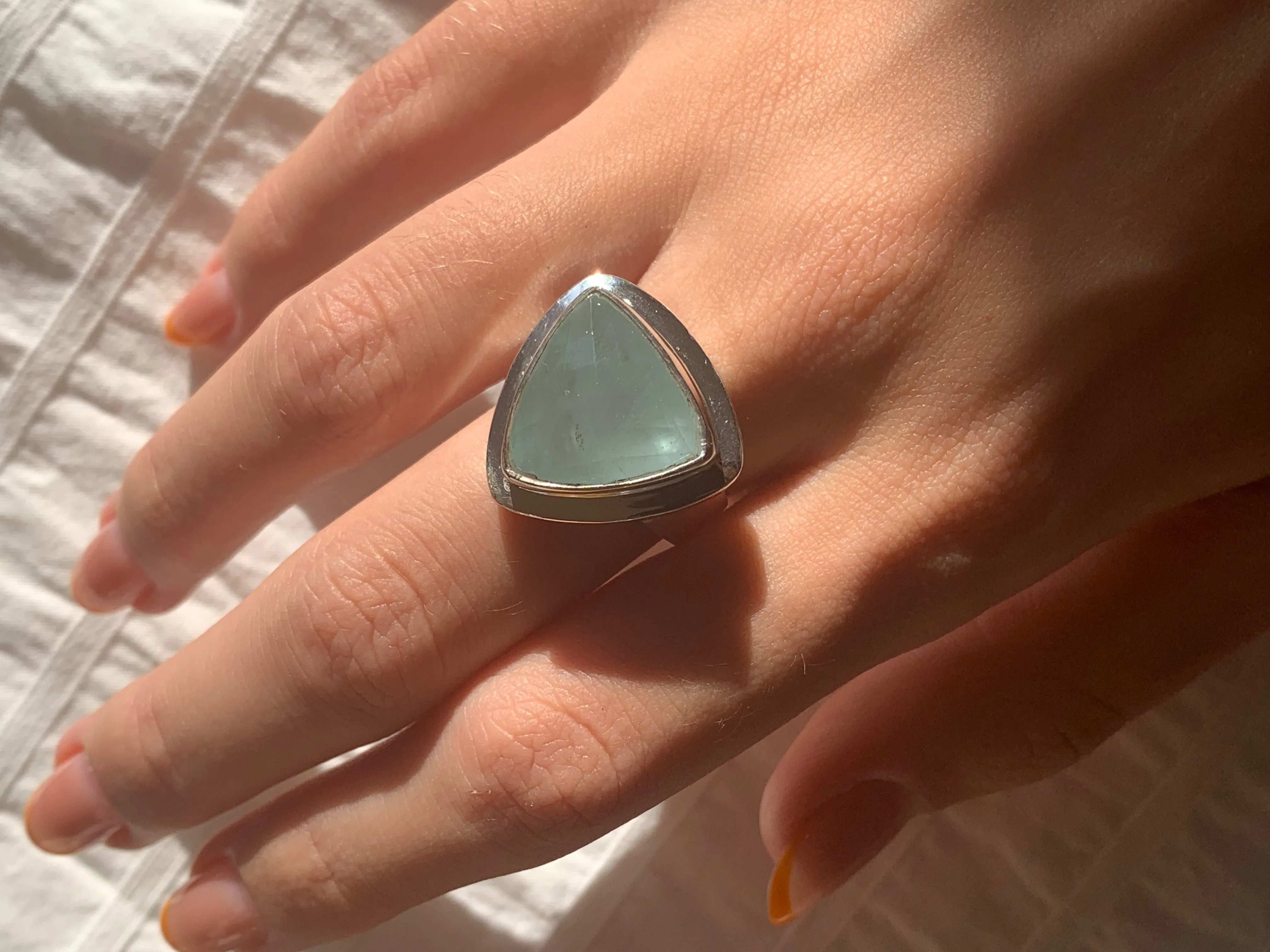 Aquamarine Ansley Ring - Faceted Triangle (US 8.5)