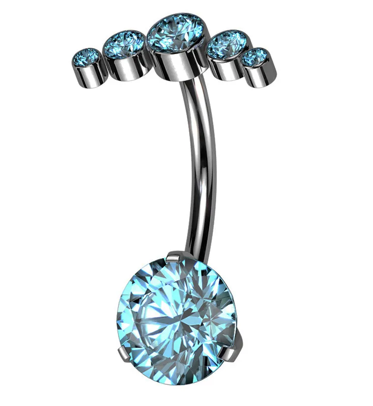 Arch Aqua CZ Top Titanium Threadless Belly Button Ring