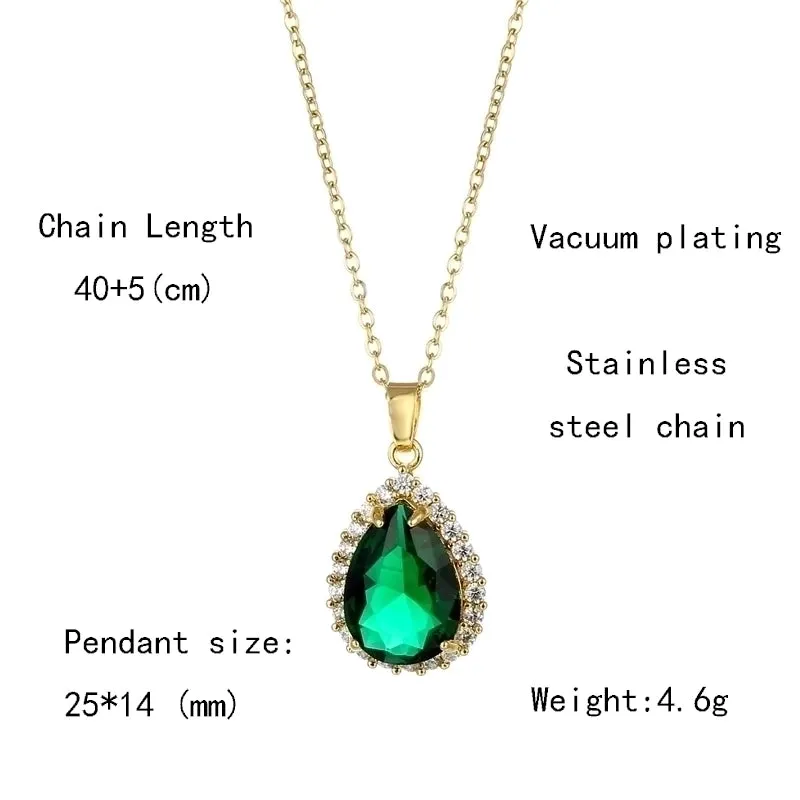 Artistic Water Droplets Stainless Steel Titanium Steel Plating Inlay Zircon 18k Gold Plated Gold Plated Pendant Necklace