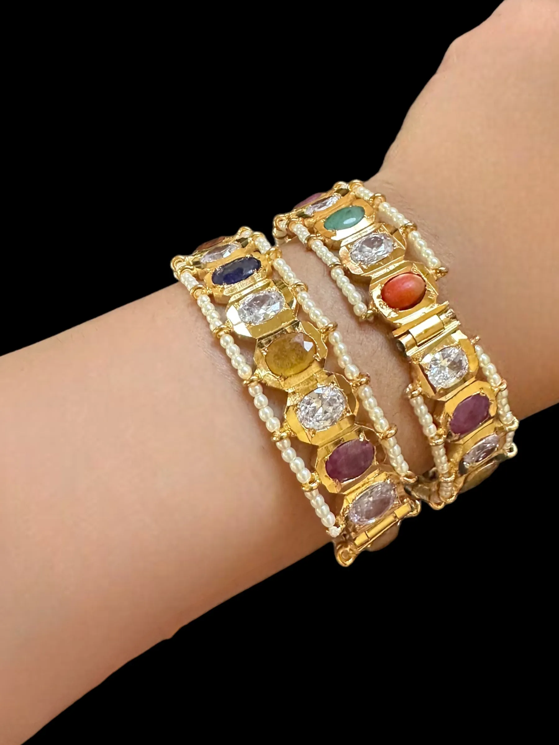 B157 Hyderabadi gold plated bangles in Navratan  ( READY TO SHIP )