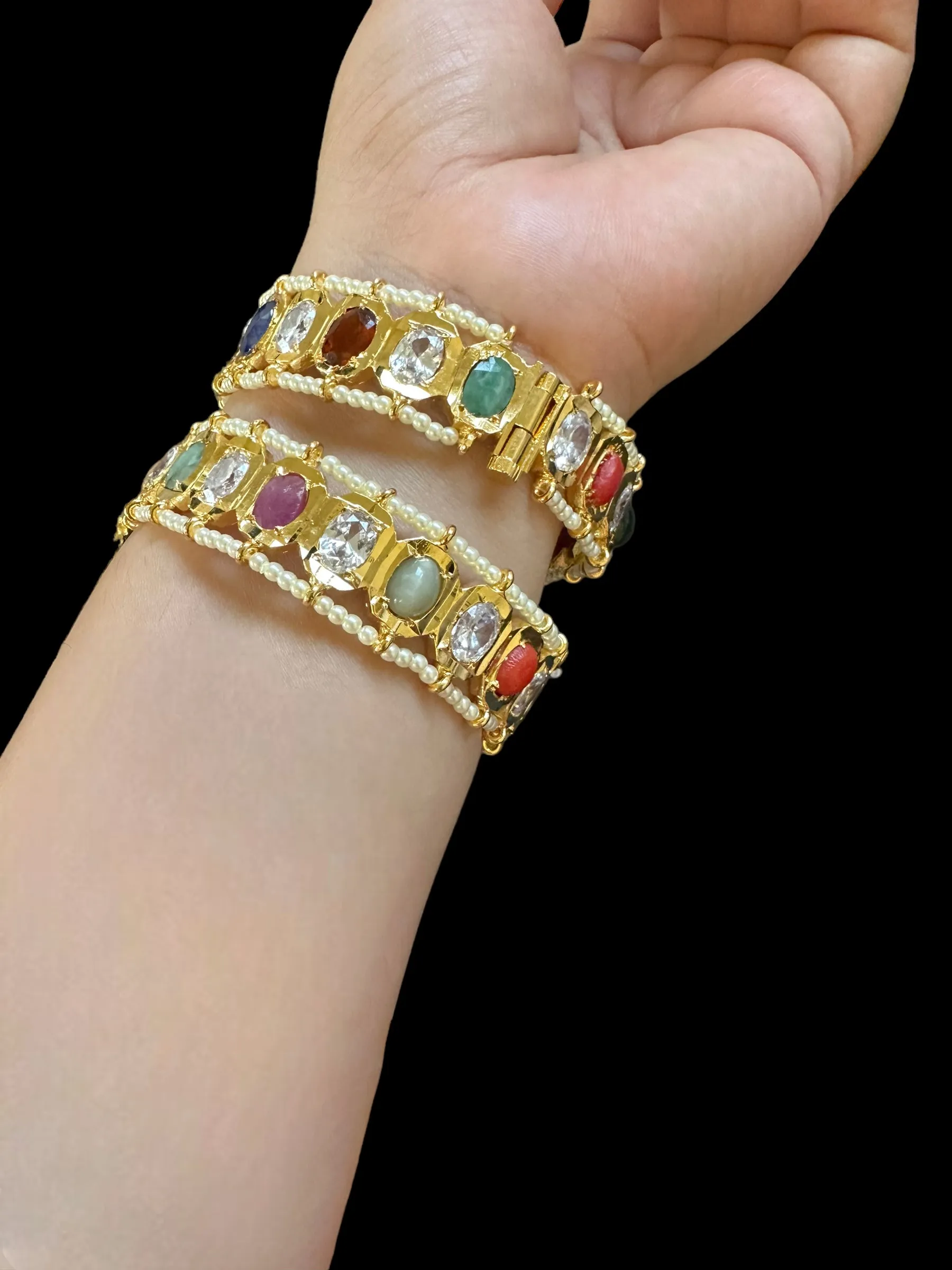 B157 Hyderabadi gold plated bangles in Navratan  ( READY TO SHIP )