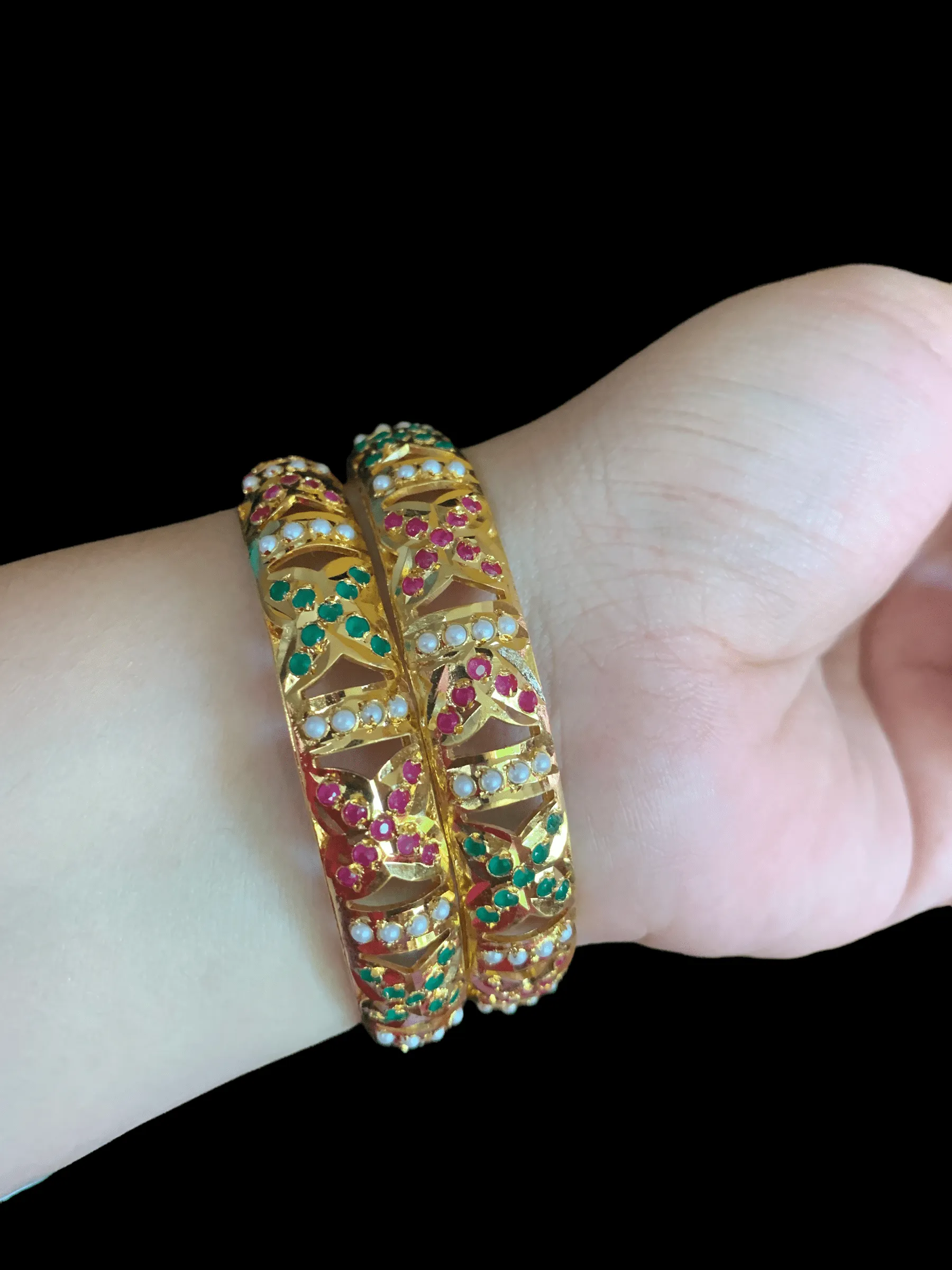 B22 SHAZMA JADAU BANGLES - ruby emerald   (READY TO SHIP)