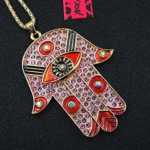 Betsey Johnson Ancient Egypt Eye Palm Pink Pendant Necklace