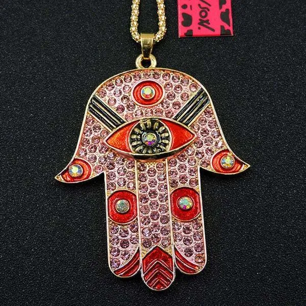 Betsey Johnson Ancient Egypt Eye Palm Pink Pendant Necklace