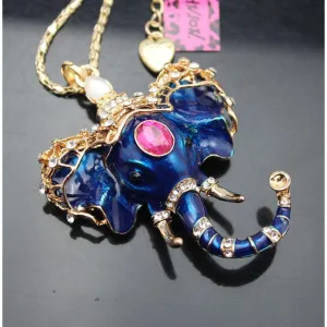 Betsey Johnson Blue Elephant With Red Crystal Inlay Gold Necklace